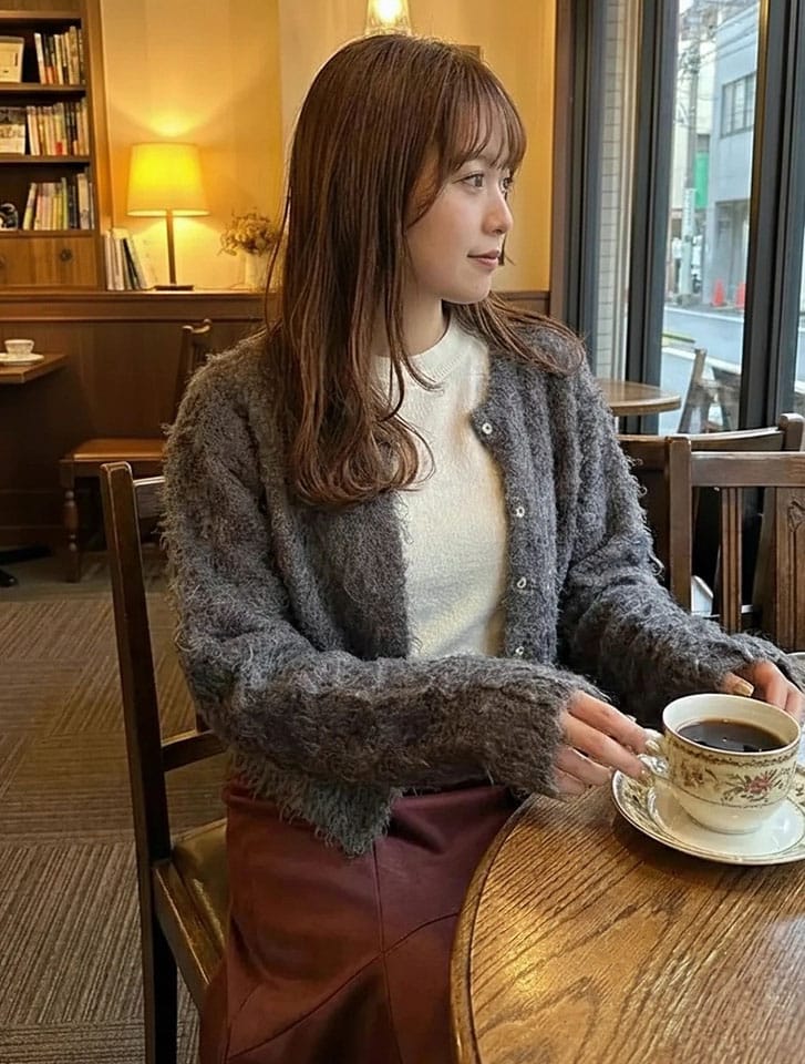 ミックスシャギークルーネックカーディガン