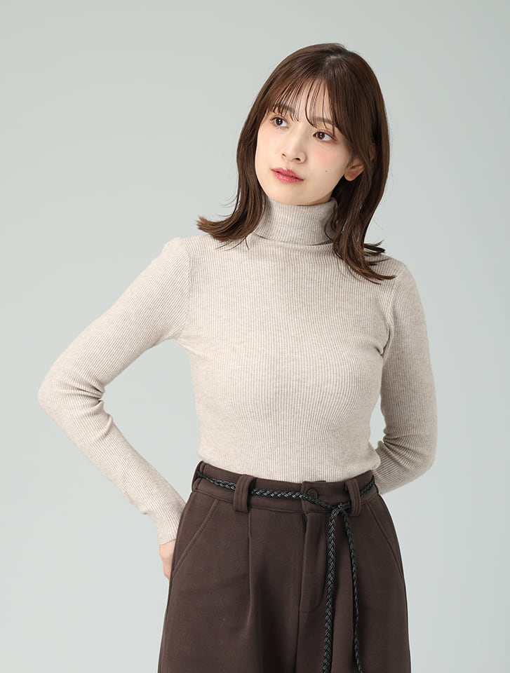リブハイネックシンプルニット