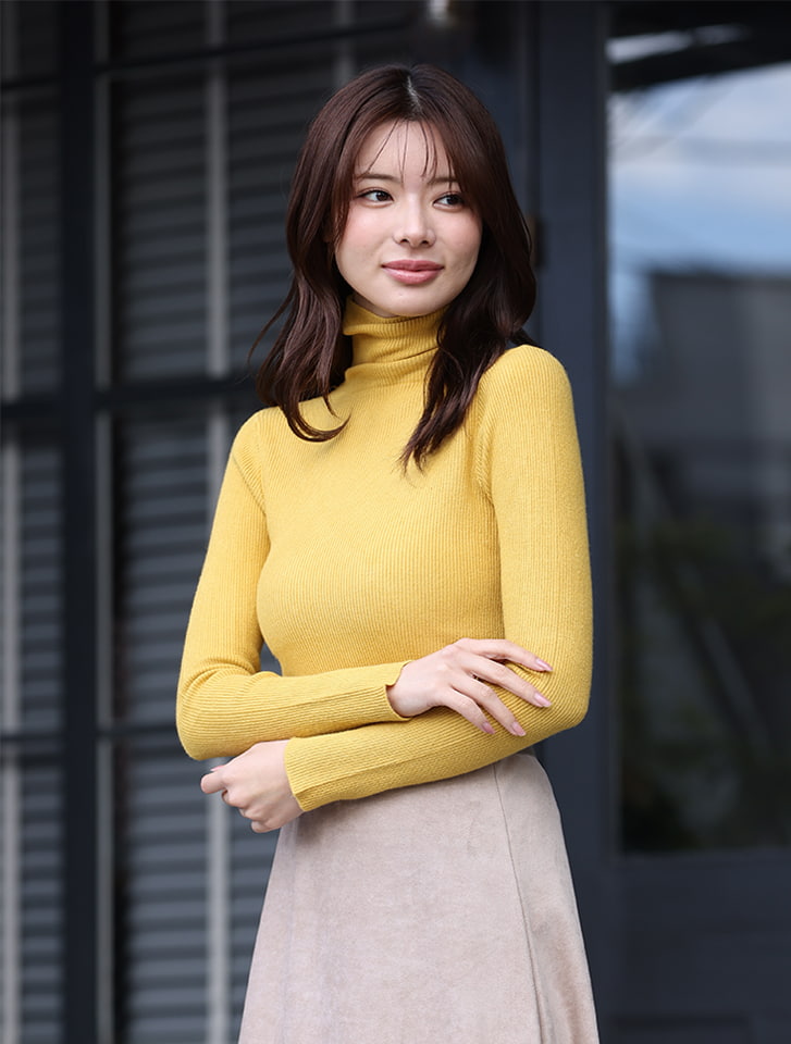 リブハイネックシンプルニット