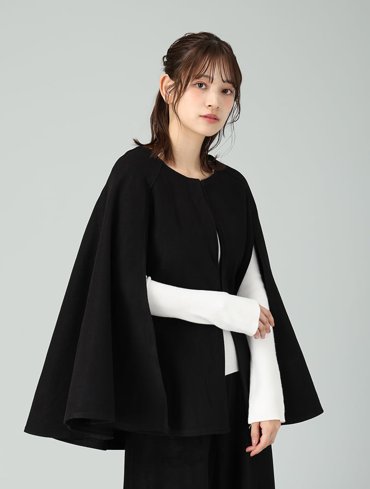 ノーカラーケープコート