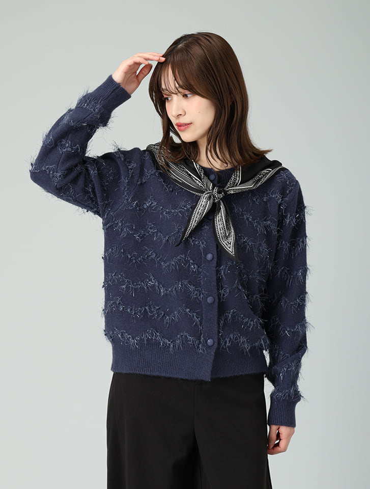 ラメフリンジニットカーディガン