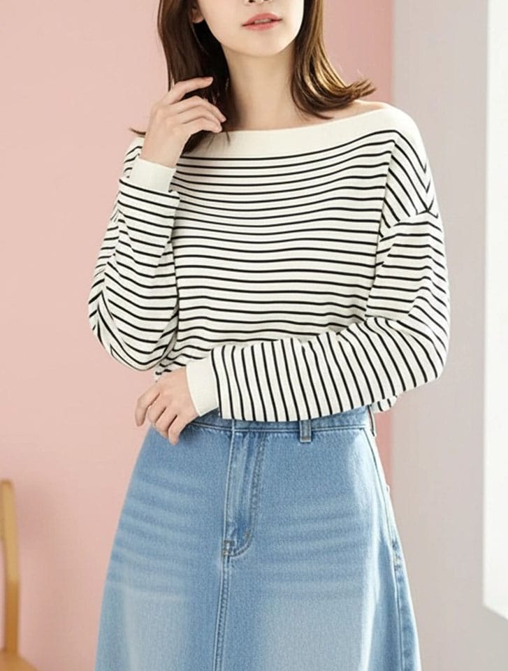 ボートネックボーダーニット