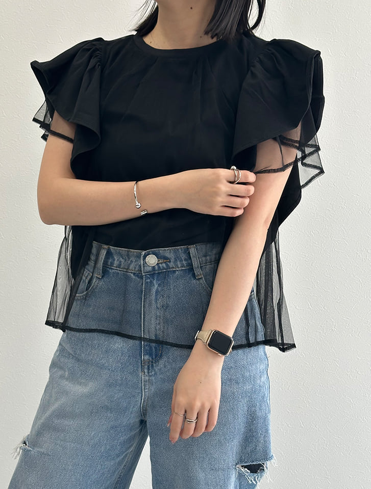 チュールフリルTシャツ