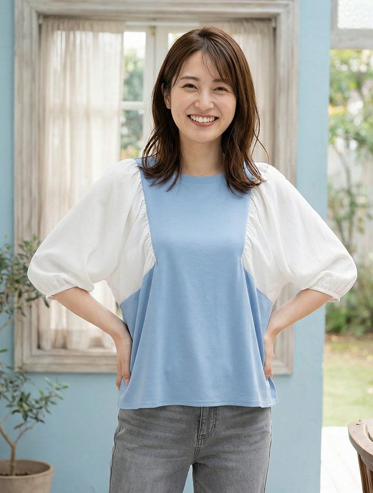 ギャザー袖ドルマンカットソー