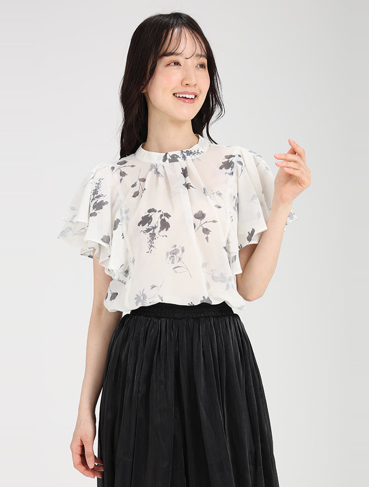 【セットアップ対応】シフォン花柄フリルブラウス