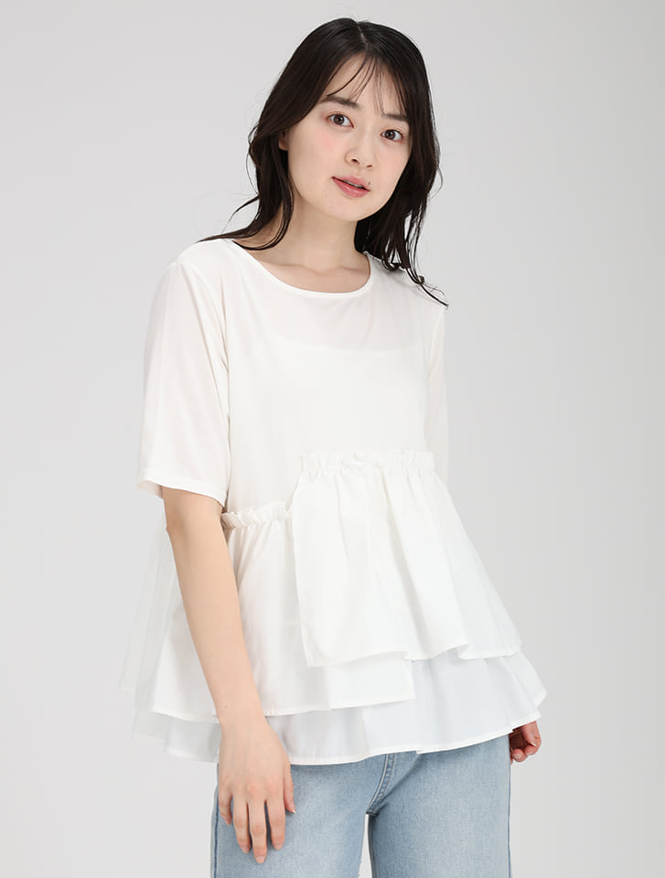 【接触冷感】アシンメトリードッキングTシャツ