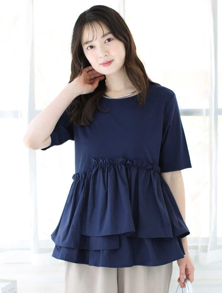【接触冷感】アシンメトリードッキングTシャツ