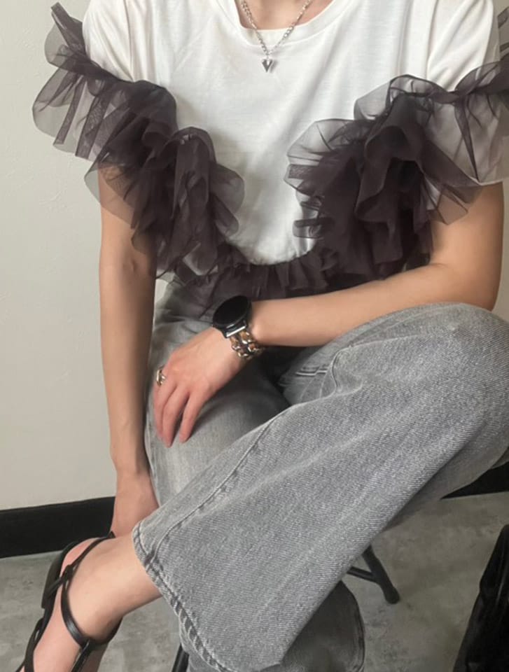 【田中亜希子セレクト】【接触冷感】チュールドッキングTシャツ