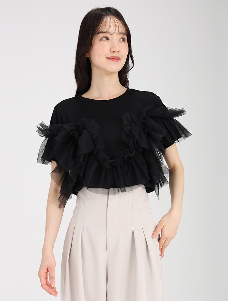 【田中亜希子セレクト】【接触冷感】チュールドッキングTシャツ
