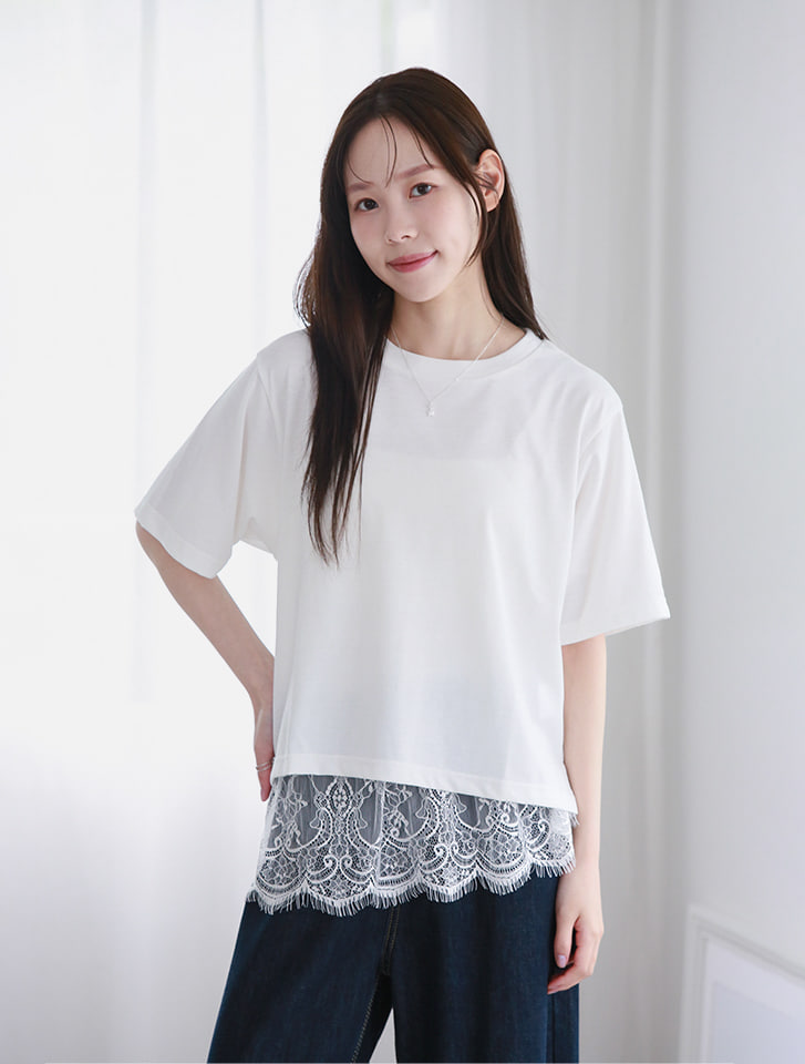 取り外し可能レースセットレイヤードTシャツ