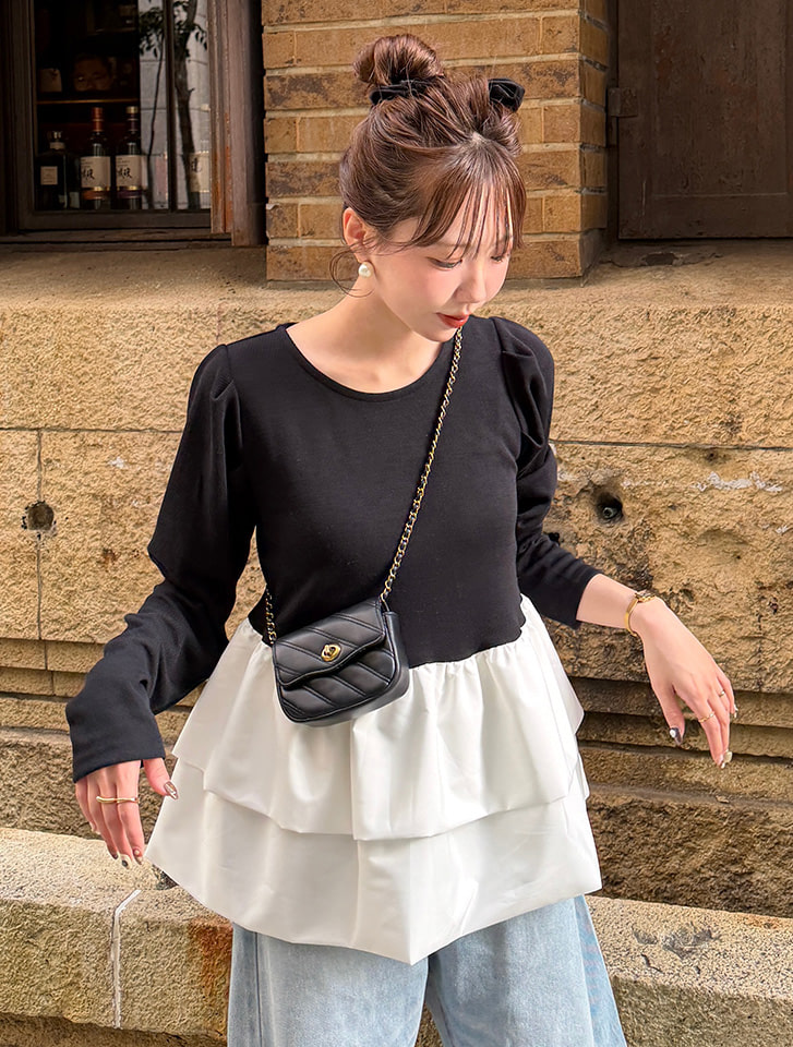 【とらまめセレクト】タックスリーブペプラムドッキングカットソー