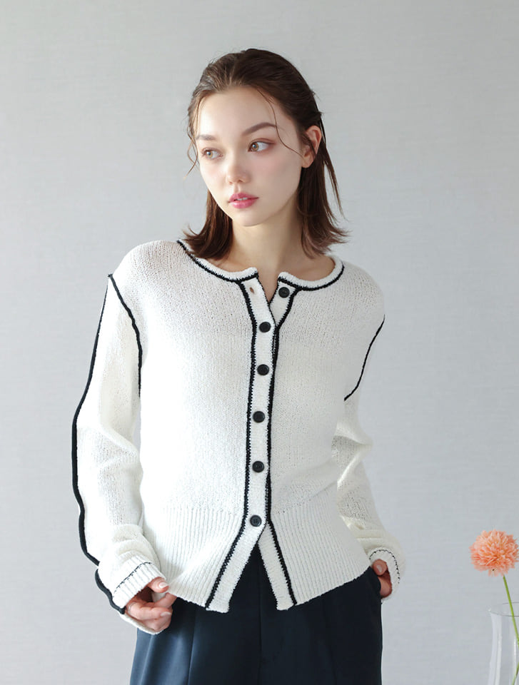 配色ライン入りカーディガン