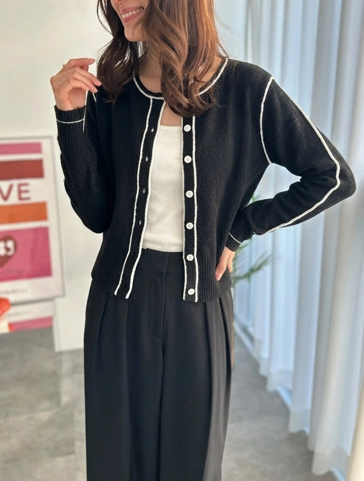 配色ライン入りカーディガン