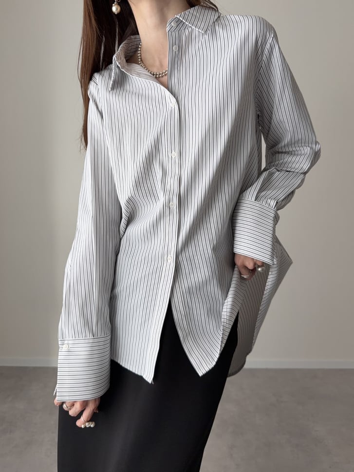 【cestmignon_mauセレクト】 バック2wayロングカフスストライプシャツ