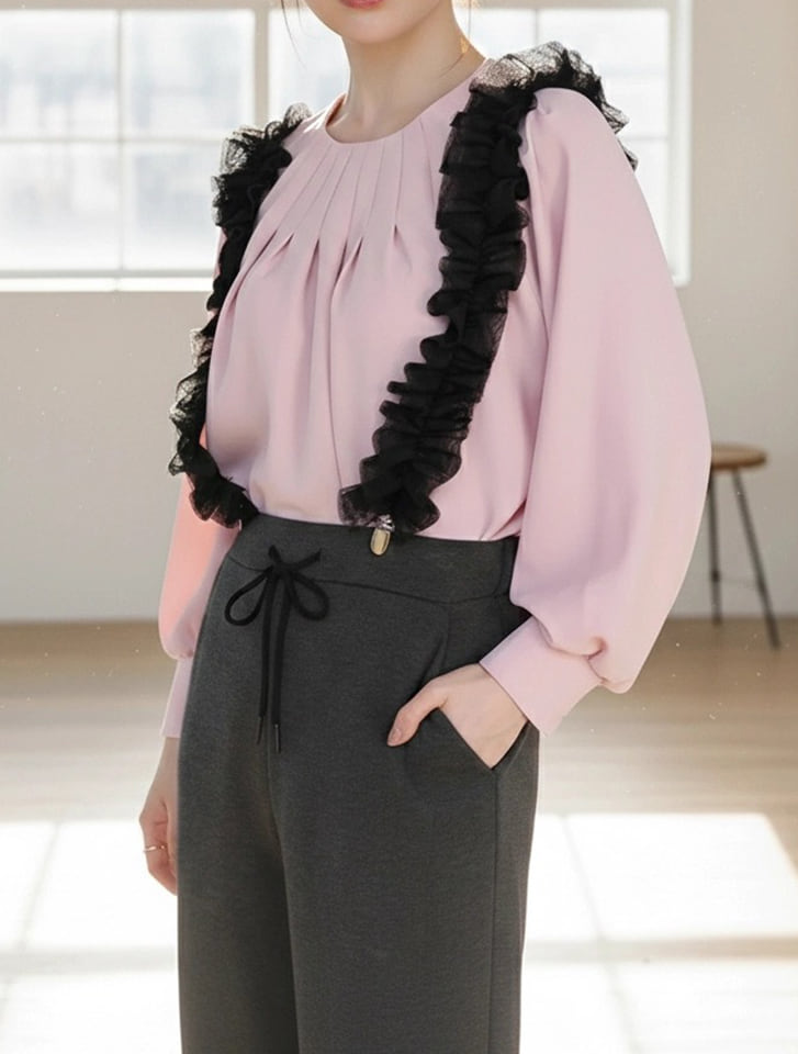 フロントタックプリーツブラウス