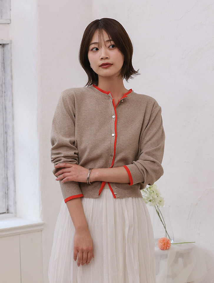 レイヤード風配色ニットカーディガン