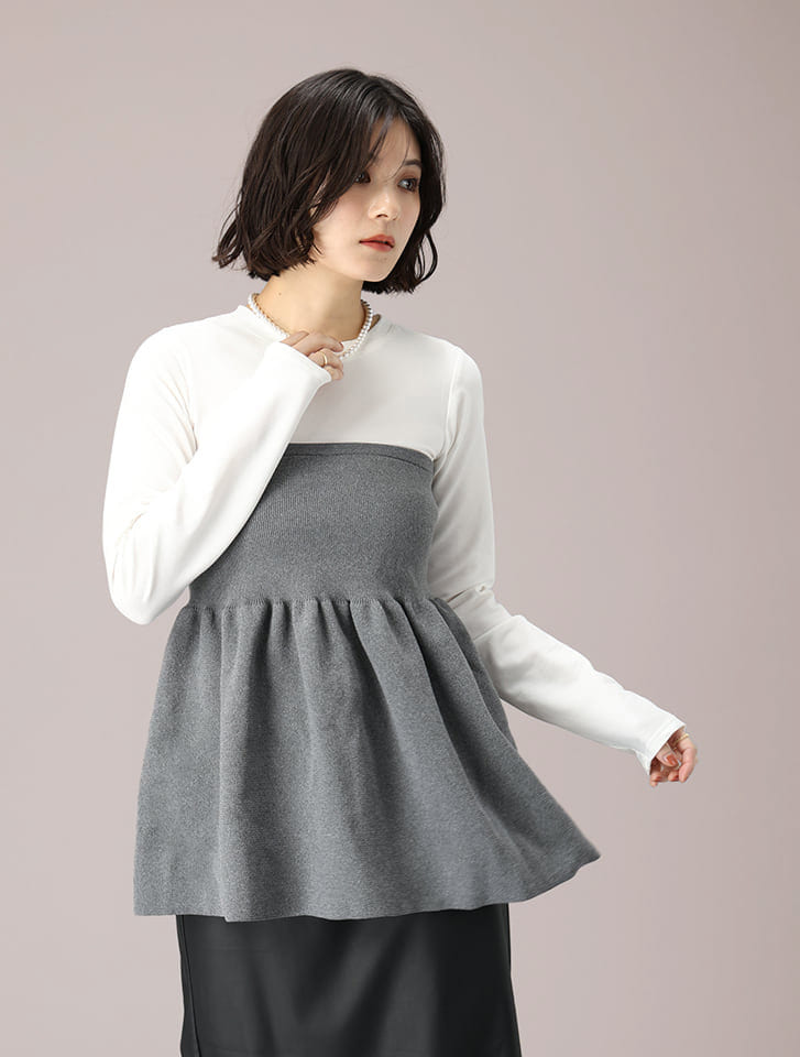 異素材ドッキングビスチェ風トップス