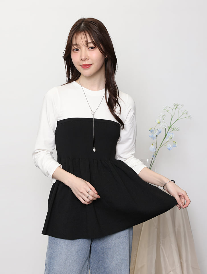 異素材ドッキングビスチェ風トップス
