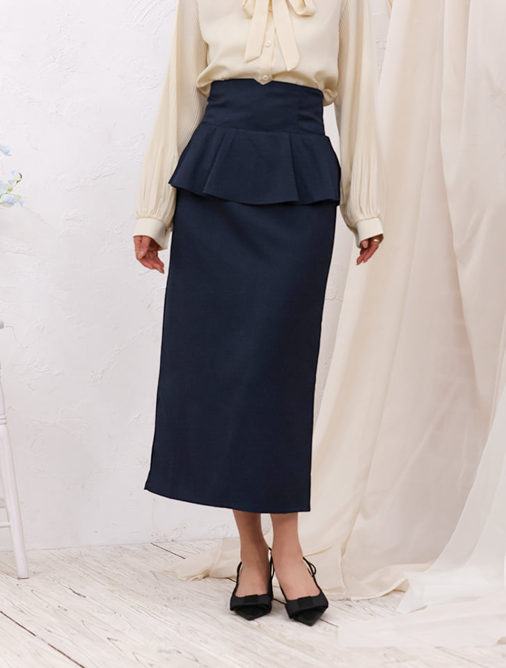 【cho____07セレクト】 ファスナー付きペプラムナロースカート