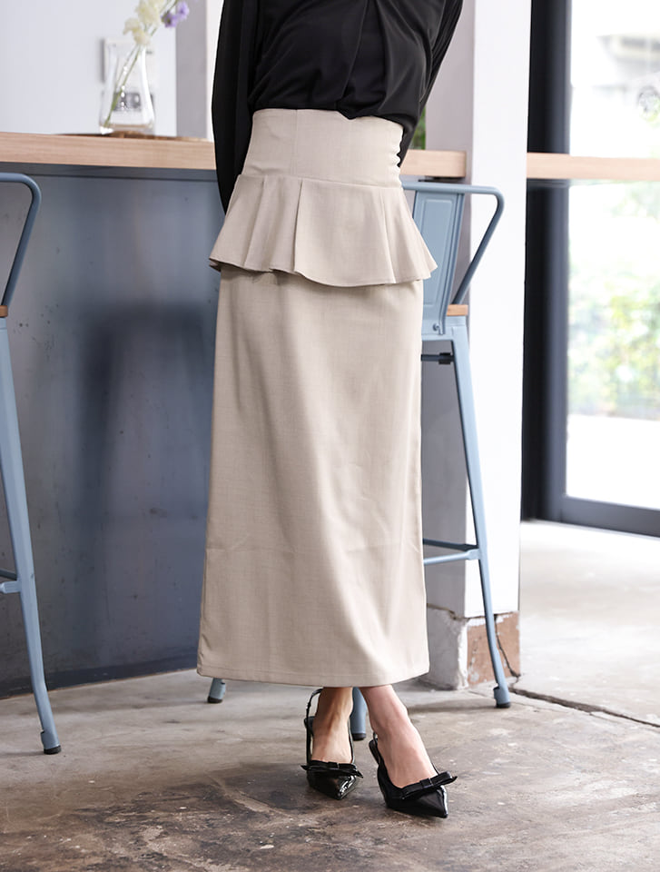 ファスナー付きペプラムナロースカート
