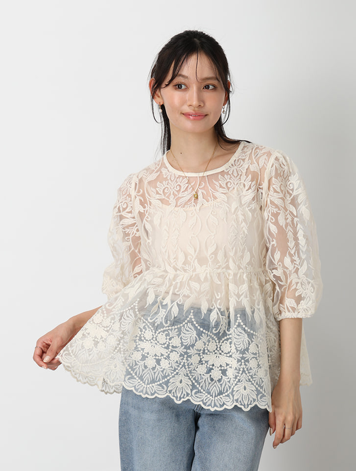 【インナー付き】レースペプラムトップス