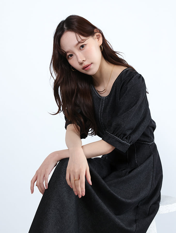 【MARIAセレクト】 ウエスト切替Vネックデニムワンピース