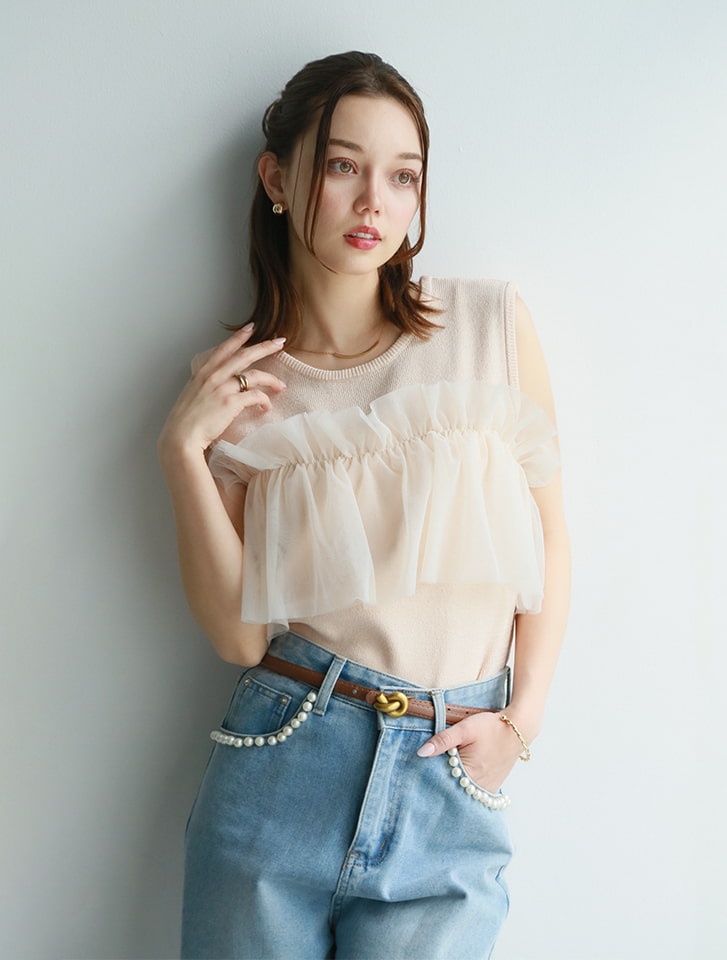 【kannaセレクト】チュールドッキングニットタンク