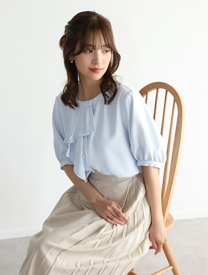 アシメフリル前開きブラウス