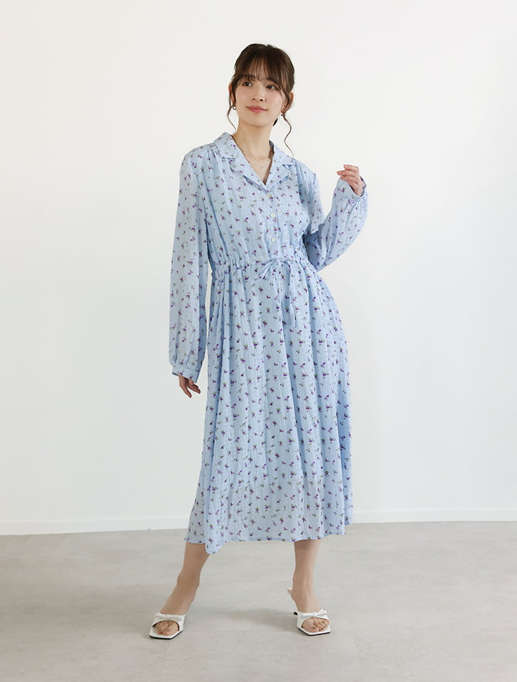 開襟フラワーワンピース