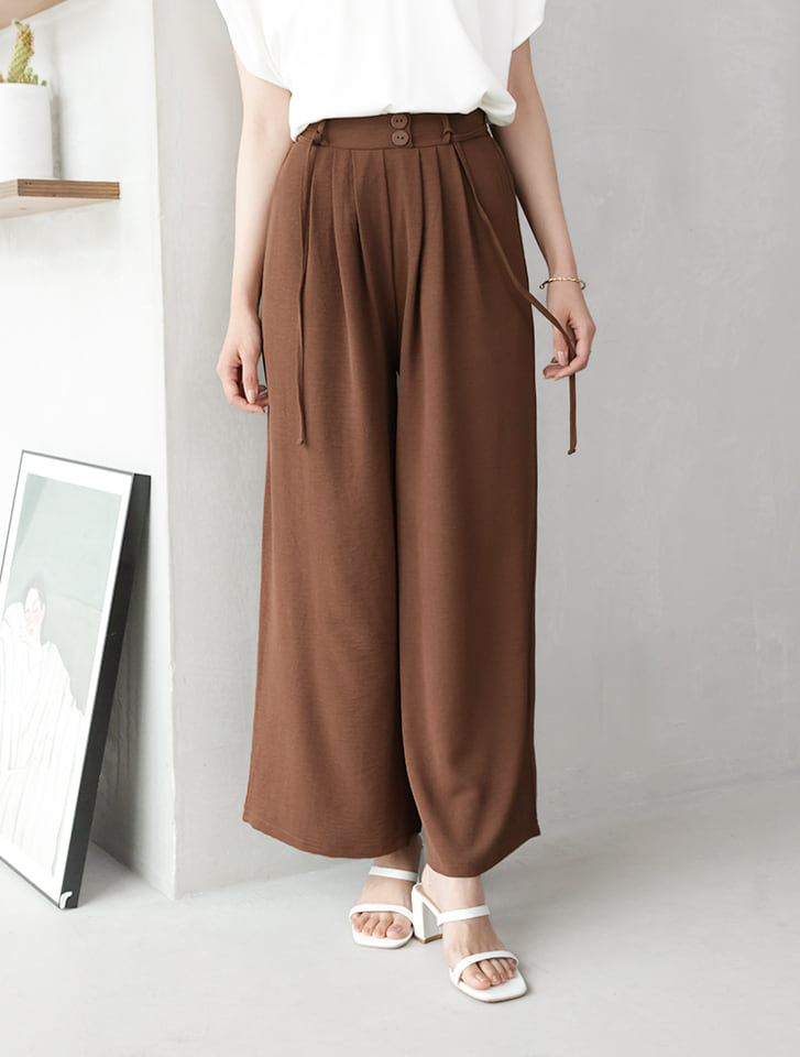 【kokoセレクト】ドロスト付きフェイクボタンリラックスパンツ