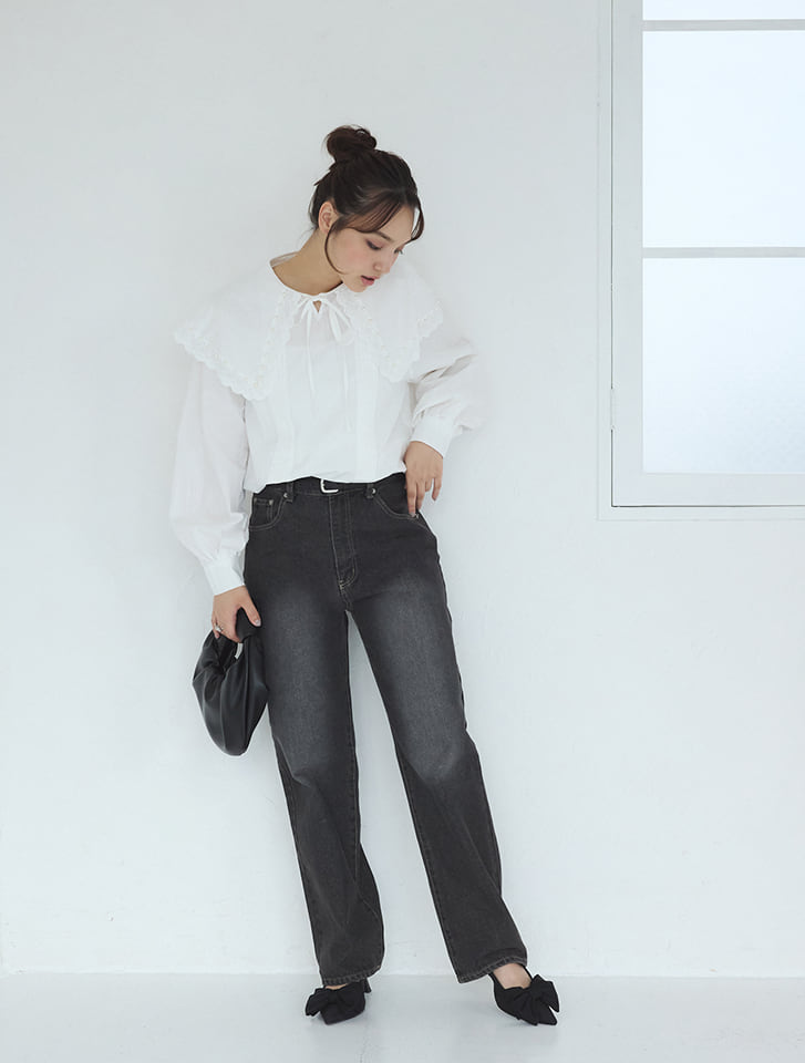ローライズワイドストレートデニムパンツ