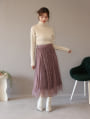 ベロアプリーツ×チュールレースレイヤードスカート