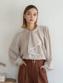 配色ボウタイ2way長袖ブラウス