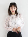 前開きジャガード花柄ブラウス