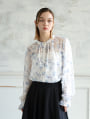 前開きジャガード花柄ブラウス