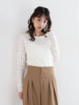 起毛レースクルーネックトップス