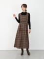 【3点セット】ベルト/ニット付チェックワンピース