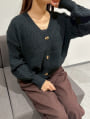 袖ポコポコVネックニットカーディガン
