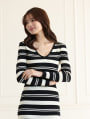 Vネックボーダーニットワンピース