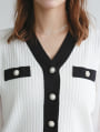 配色ラインVネックパールボタンカーディガン