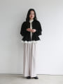 パールボタンペプラムフリルカーディガン