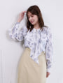 フラワープリントパールフリルブラウス