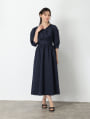 Vネックウエスト切替ワンピース