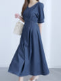 【MARIAセレクト】 ウエスト切替Vネックデニムワンピース