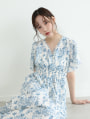 【MARIAセレクト】 フラワープリントウエストシャーリングワンピース