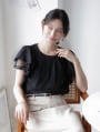 【aya223_bセレクト】チュールドッキングフリルTシャツ