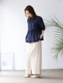 ノーカラーぺプラム前開きブラウス