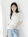【narumiセレクト】ウエストシャーリングハイネックドットブラウス