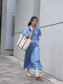 【とらまめセレクト】シアースリーブVネックデニムワンピース