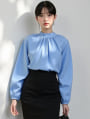スタンドカラーギャザーブラウス